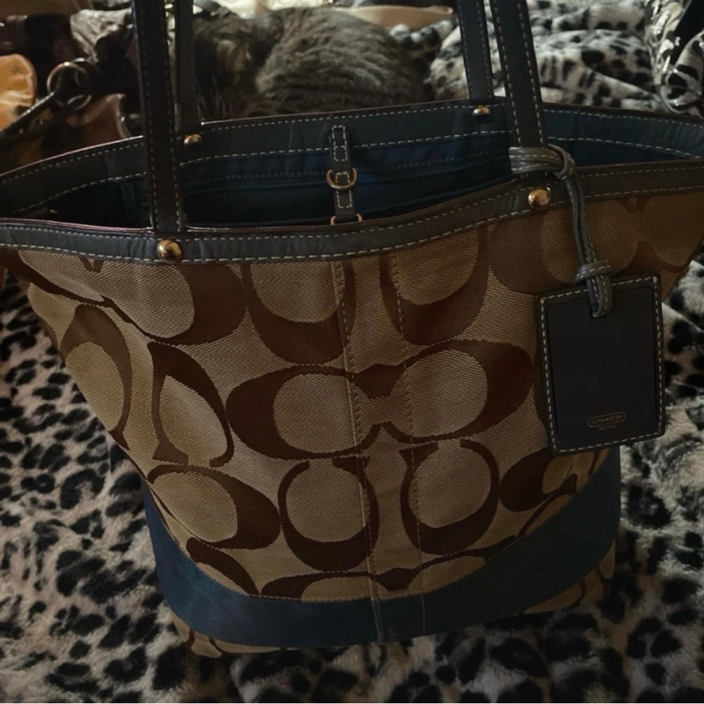 Coach Brown and Blue Signature Tote